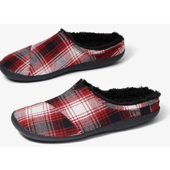 Toms Berkeley Men’s Sz 8 Slippers Red Plaid New In Box $60+ - Picture 3 of 7